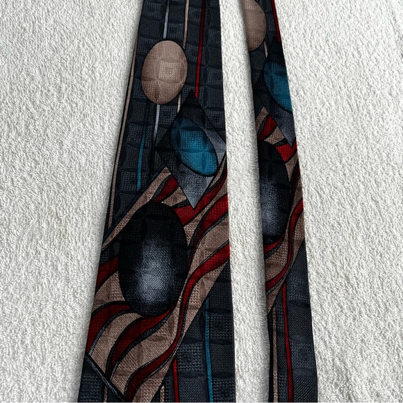 Vintage Oscar de la Renta 100% Imported Silk Tie Made in USA Blue Artsy Wide Tie - Picture 9 of 10